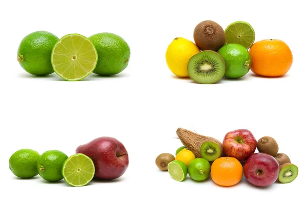 Lime and other fruits isolated on white background. — Stock Photo, Image