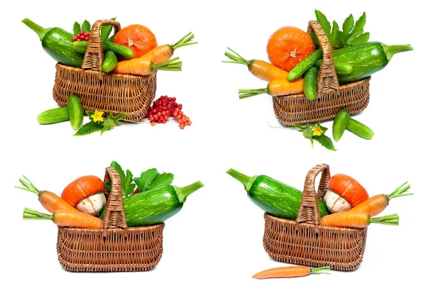 Vegetables in a basket and berries of a guelder rose. — Stock Photo, Image