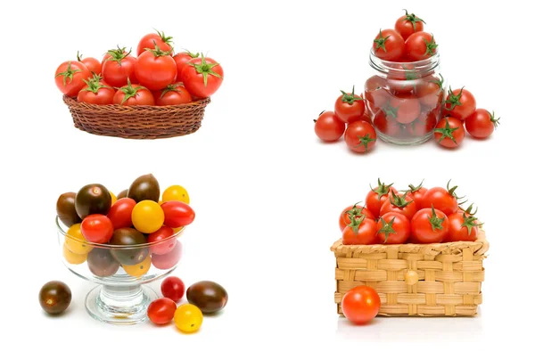 Tomates cereja maduros em um fundo branco . — Fotografia de Stock
