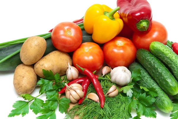 Legumes e verduras em um fundo branco . — Fotografia de Stock