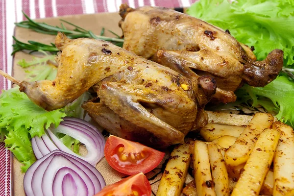 Fried woodcock with vegetables and greens. — Stock Photo, Image