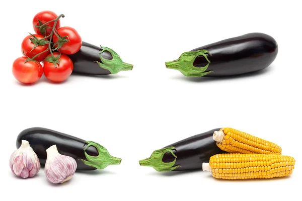 Auberginen und anderes Gemüse isoliert auf weißem Hintergrund — Stockfoto