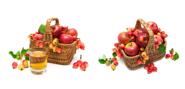 Ripe apples in a basket on a white background — Stock Photo, Image