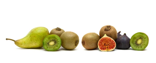Pear, kiwi and figs on a white background — Stock Photo, Image