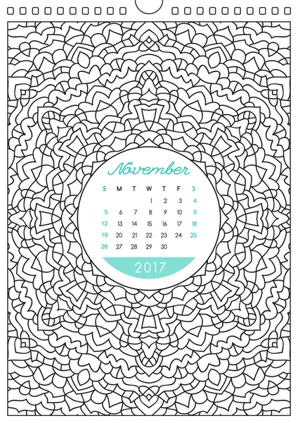 Календарь 2017 для раскраски — стоковый вектор