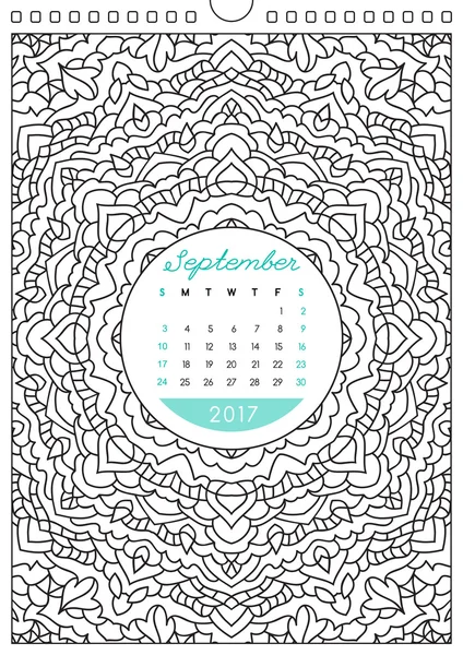 Календар 2017 для розмальовки — стоковий вектор