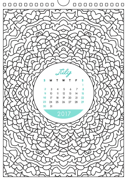 Kalender van 2017 om in te kleuren — Stockvector
