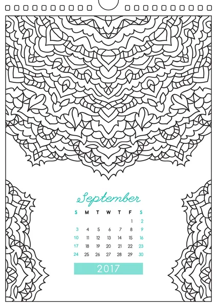 Calendario 2017 para colorear — Vector de stock