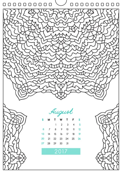 Calendar 2017 for coloring — Stock Vector