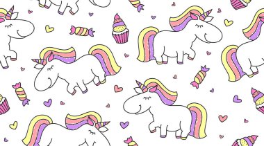 Tek boynuzlu atlar ile seamless modeli bebek