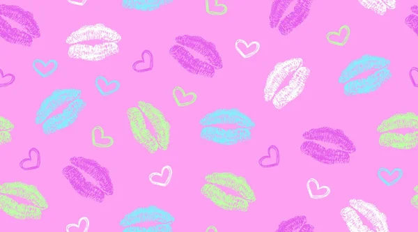 Patrón sin costuras con trazas de labios y corazones — Archivo Imágenes Vectoriales