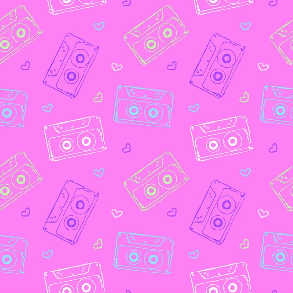 Audio cassette seamless pattern — Stock Vector