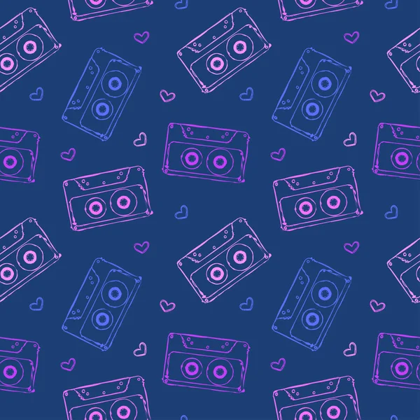 Audio cassette seamless pattern — Stock Vector