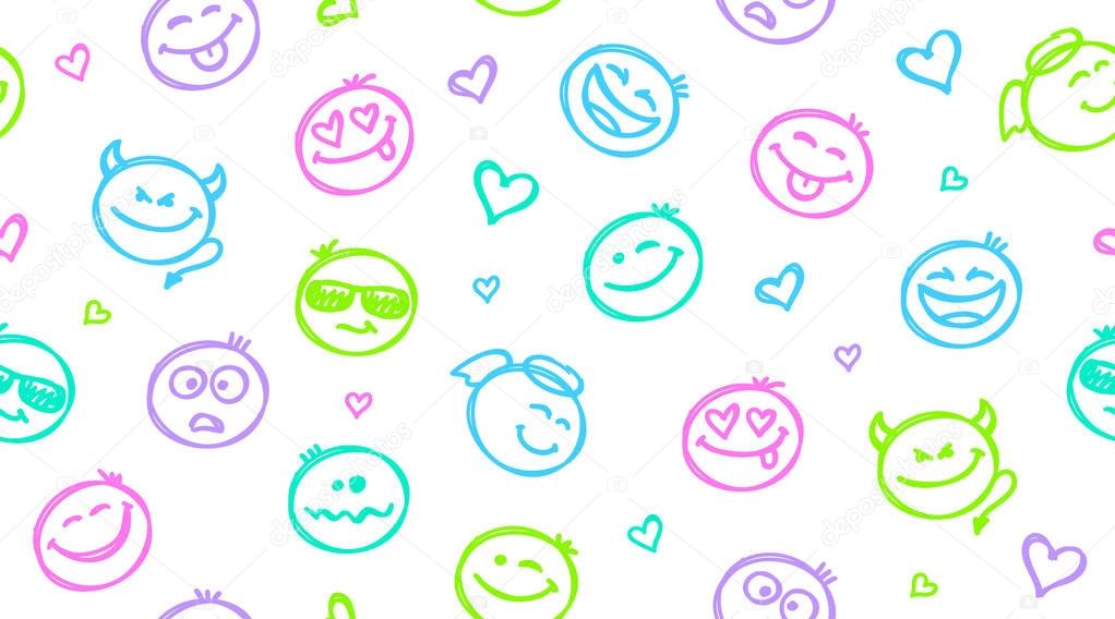 funny hand drawn smiles seamless pattern