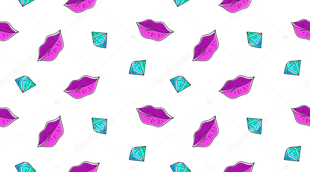 seamless pattern of lips and diamond