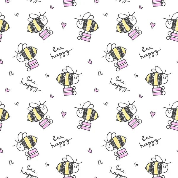 Bee happy pattern — Stock Vector