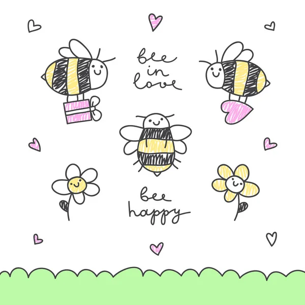 Conjunto de abelhas bonito — Vetor de Stock