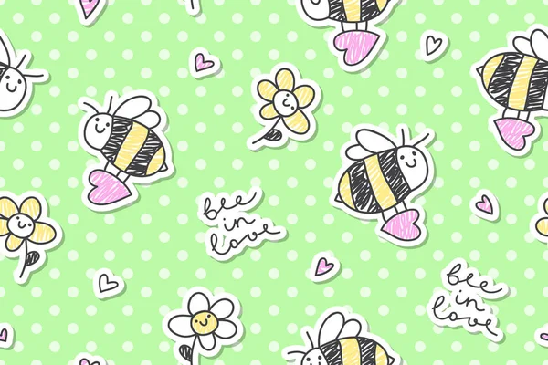 Bee in love seamless — Stock Vector