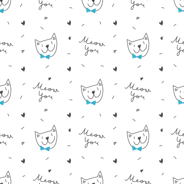 Chats mignons visages motif sans couture — Image vectorielle