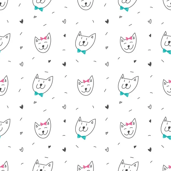 Leuke katten gezichten naadloos patroon — Stockvector