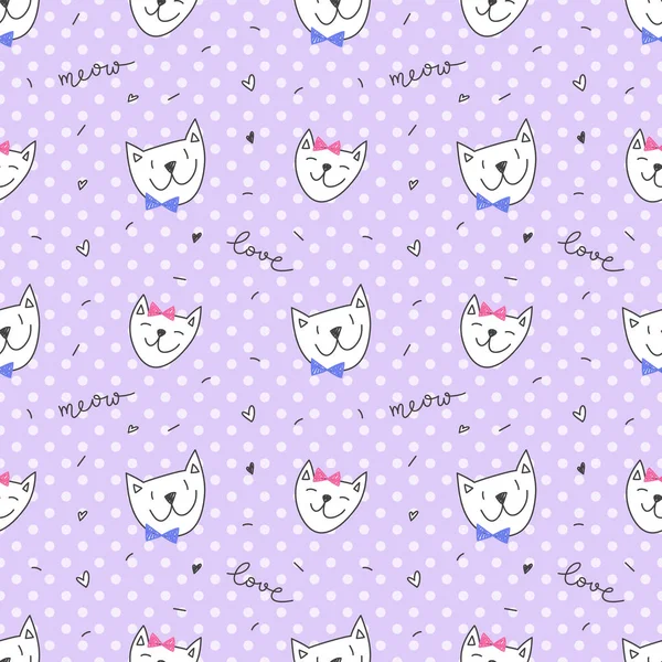 Cute cats faces seamless pattern — Stock Vector