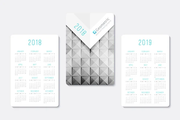 2018 と 2019 のカレンダー テンプレート — ストックベクタ