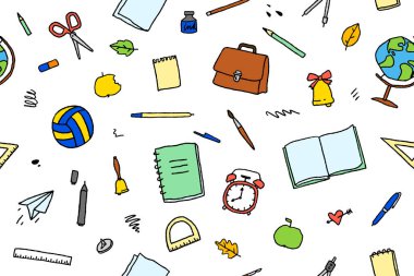 beyaz üzerindeki okul ögelerinin vektörsüz deseni