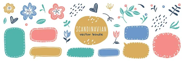 Scandinavian flowers and frames big vector set — Stock Vector