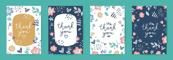 Ευχαριστώ διανυσματικές κάρτες γραμμάτων και λουλουδιών — Διανυσματικό Αρχείο