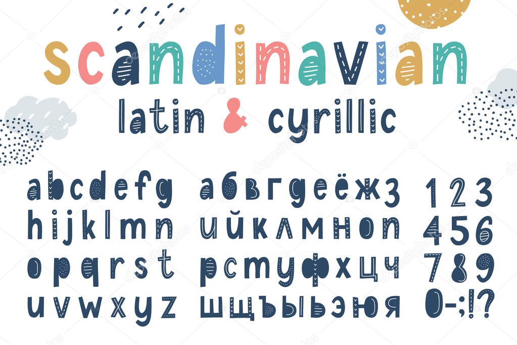 vector scandi latin and cyrillic kids alphabet