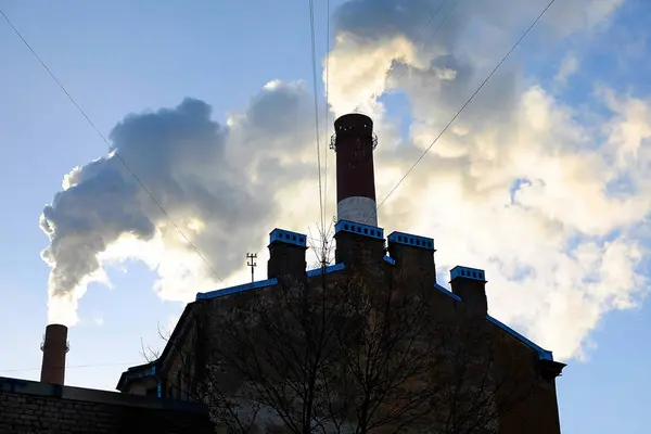 Dikke rookkanalen van fabrieksschoorstenen — Stockfoto