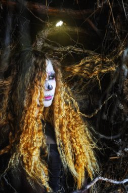 Cadı Halloween karanlık ormanda