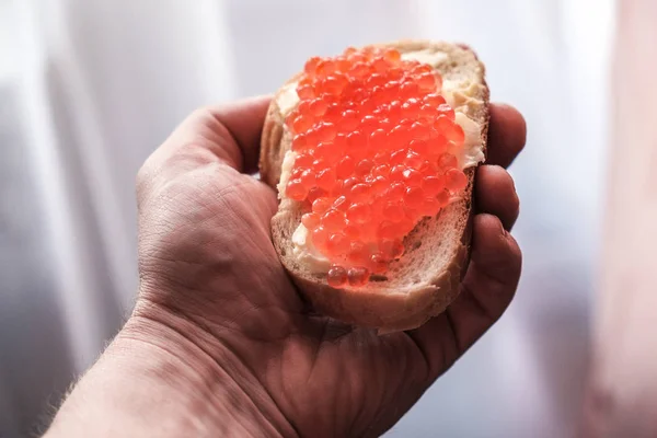 Sandwich with red caviar — Stock Photo, Image