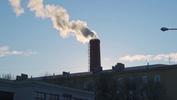 Gruby dym odbijający się z kominów fabrycznych — Wideo stockowe