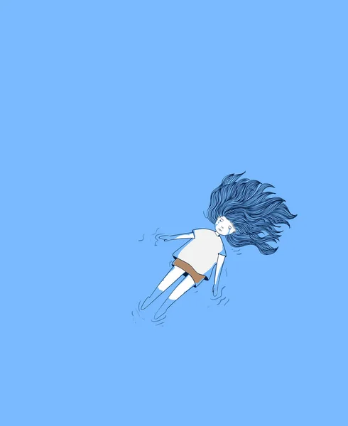 池中的年轻女孩。她哭得深。在蓝色背景中哭泣的女人 — 图库矢量图片