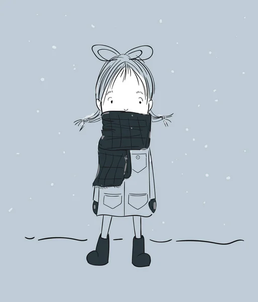 Les filles font dans la neige autour d'elle. La fille ne se sent pas confortable — Image vectorielle