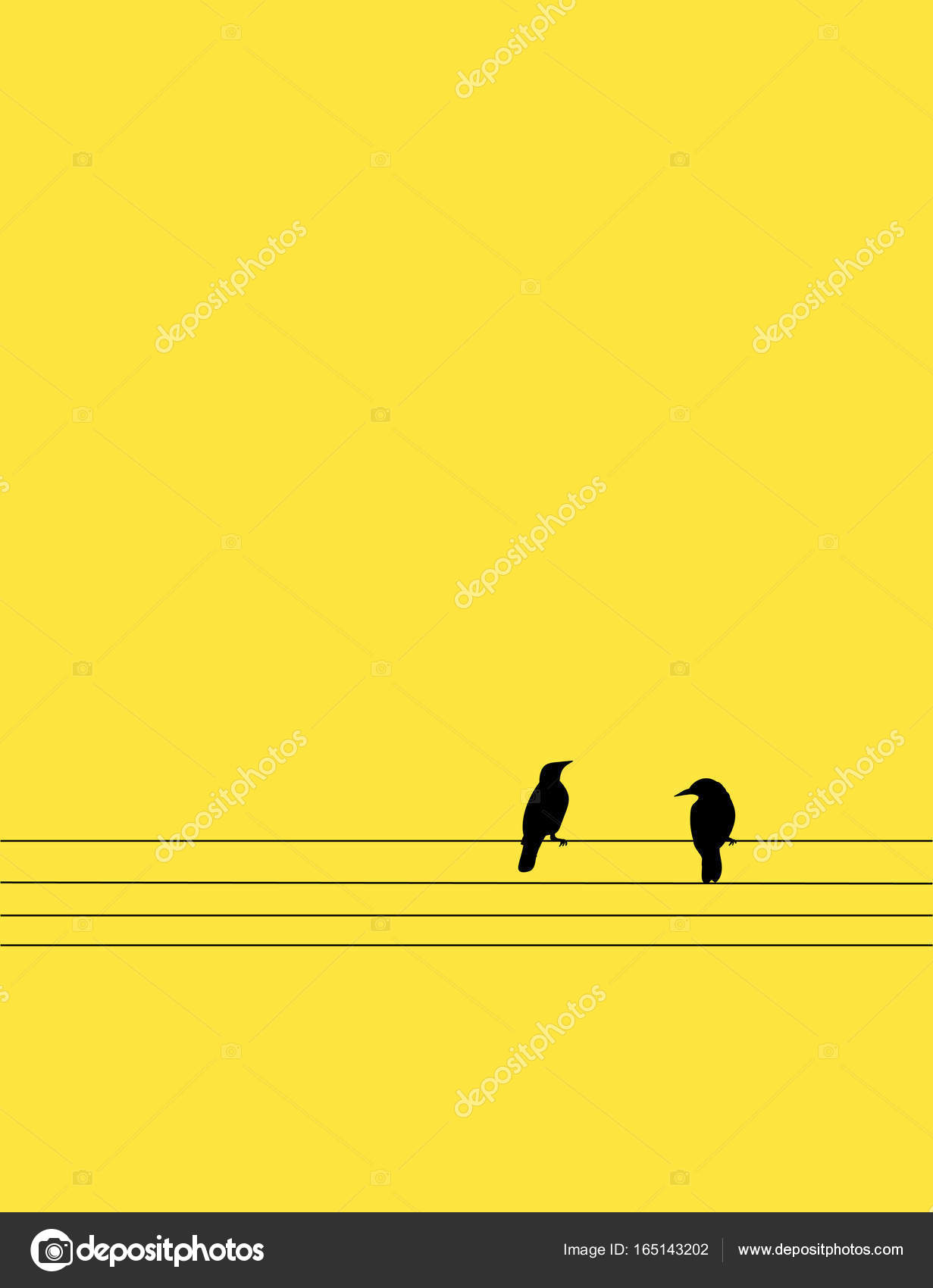 Art Dessins Deux Oiseaux Perchés Sur Les Fils Au Coucher Du