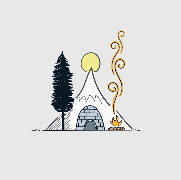 Tentes Dans Les Hautes Montagnes Givré Neigeux Pendant Des Vacances — Image vectorielle