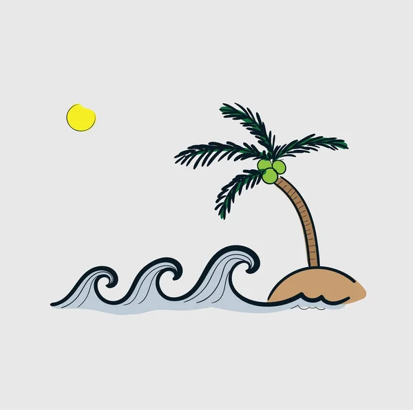 Векторна Лінія Мистецтва Doodle Маленький Острів Посеред Моря Залишайся Ніч — стоковий вектор