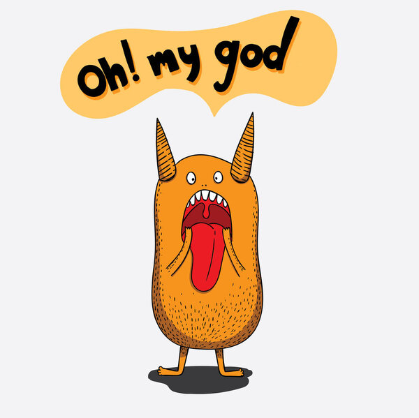 Yellow monsters show their tongue because they are shocked.Cartoon animals the cute monster vector character design