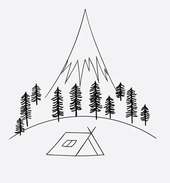 Doodle Art Painting Grau Surface Vector Line Art Doodle Tents — Stockvektor