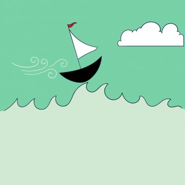 Küçük tekne güçlü okyanus dalgalarının bir fırtınadan gidiyoruz. Tekne engellerin üzerinden yelken.