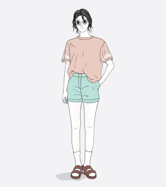 Yazın rahat günlerde giyinen kadınlar halka açık yerlerde dolaşıyorlar. Doodle sanat konsepti, resim çizimi.