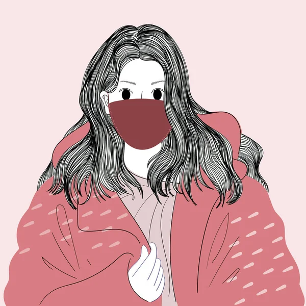 Femmes Portant Des Masques Pour Prévenir Les Germes Poussière Doodle — Image vectorielle