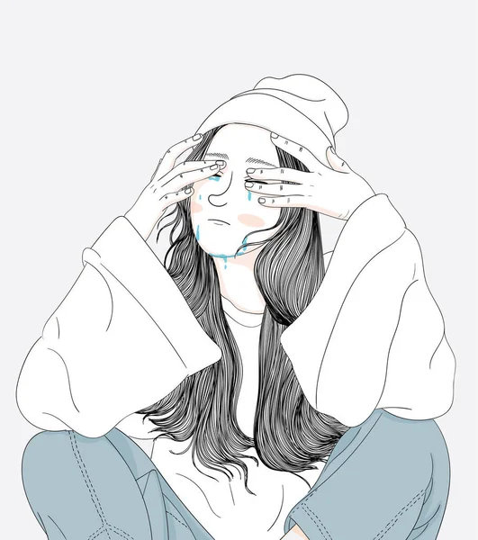 Mujer Está Llorando Para Ser Decepcionado Historias Personales Doodle Concepto — Vector de stock