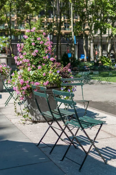 Metal chairs in Bryant Park NYC