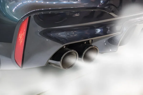 Dual Exhaust Pipe Close Combustion Fumes Coming Out Royalty Free Stock Images