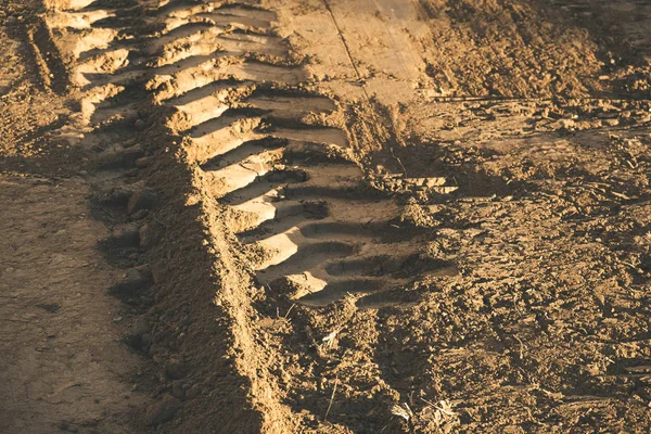 Excavator Tire Tracks Embedded Soil — Stock Photo, Image