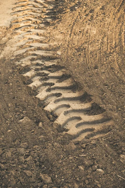 Excavator Tire Tracks Embedded Soil — Stock Photo, Image
