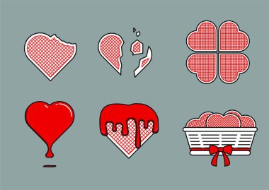 Waffles illüstrasyon kalbi çeşitli yerleşimlerde şekillendi